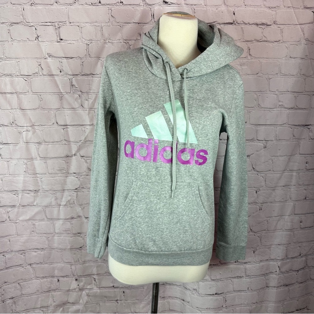 Adidas Womens S Gray Pink Logo Hoodie pullover activewear streetwear casual